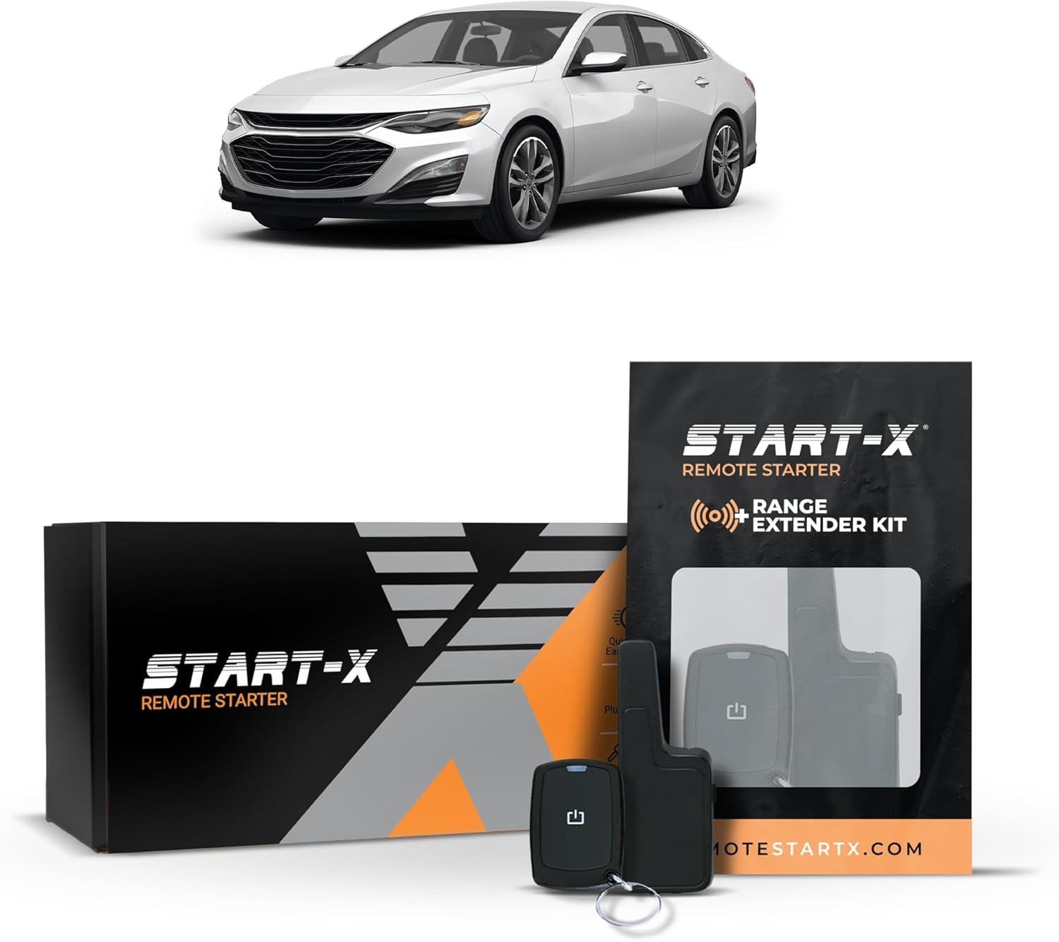 Start-X Remote Starter Kit + 2000ft 1 Way Range Extender for Chevy Malibu (2013, 2014, 2015, 2016, 2017, 2018, 2019, 2020, 2021, 2022, 2023, 2024) Vehicles with Push-to-Start Ignition