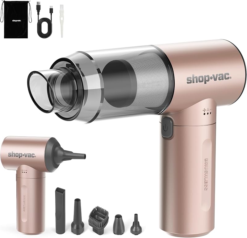 S4 16000Pa Mini Handheld Car Vacuum Cleaner Cordless, Champagne | 3-in-1 Multi-Function, Brushless Motor, Multiple Nozzles, Rechargeable, for Car, Office, and Home Detail Cleaning