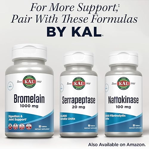 Miniatura 6 de KAL Serrapeptase 20 mg - Enzimas digestivas proteolíticas para apoyo a la salud digestiva - 40,000 unidades de serratio - Recubierto entérico -