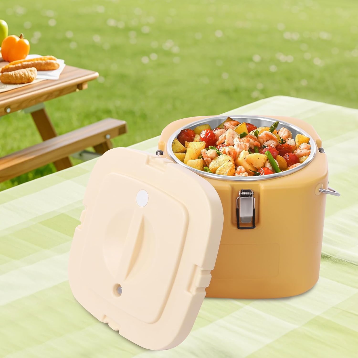 Insulated Soup Container, Food Warmer Hot Cold Carrier, 5.28 Gallon Portable Commercial Insulated Food Bucket, Food Cooler with 4 Buckles for Catering Restaurant Canteen
