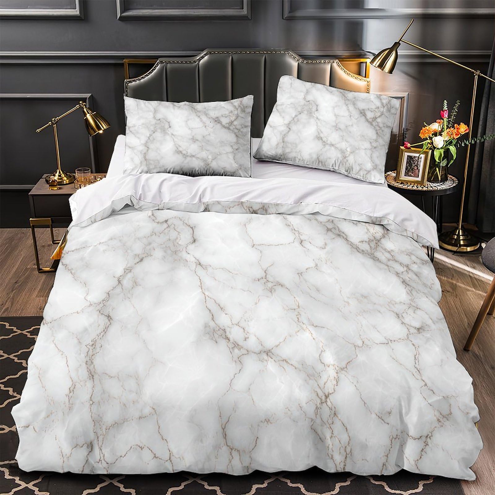 Housse de couette marbre hypoallergénique contre allergies de lit