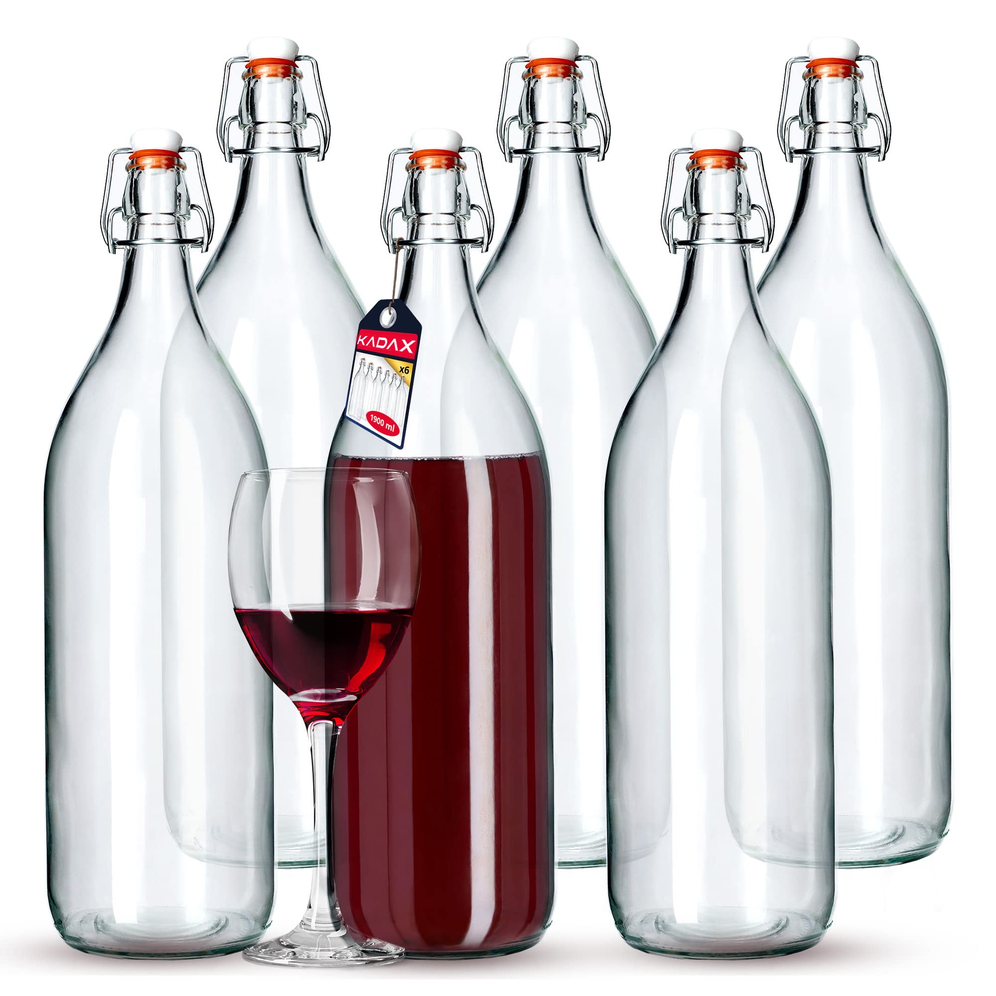 KADAX Bottiglia di Vetro, Bottiglia di alla Frutta, Bottiglia Vintage Fatta di sodaggas, Bottiglia di Stiratura Trasparente, Bottiglia di Serratura da Stiro, Bottiglia di (1,9 Litri, 6 Pezzi)