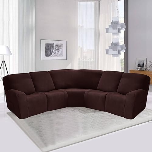 Miniatura 9 de Fundas para sofá reclinable seccional de 5 asientos, 4 plazas y 1 asiento esquinero, funda elástica para sofá reclinable reclinable en forma de L,