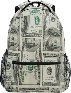 Backpack for Girls Kids Boys Teens Money Print Lightweight Durable Bookbag School Bag Laptop Bags Travel Hiking Camping Daypack