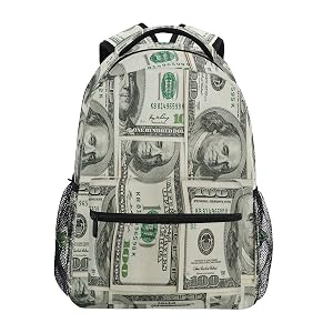 BEETTY Backpack for Girls Kids Boys Teens Money Print Lightweight Durable Bookbag School Bag Laptop Bags Travel Hiking