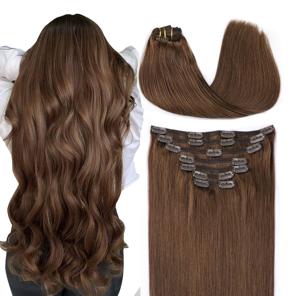 SURNEL Extensiones Clip Pelo Natural 100g 40cm 6 Piezas Rubio Platino Claro Extensiones De Clip De Humano Real Extensiones Pelo Remy Natural (C#60-40cm) — view 16
