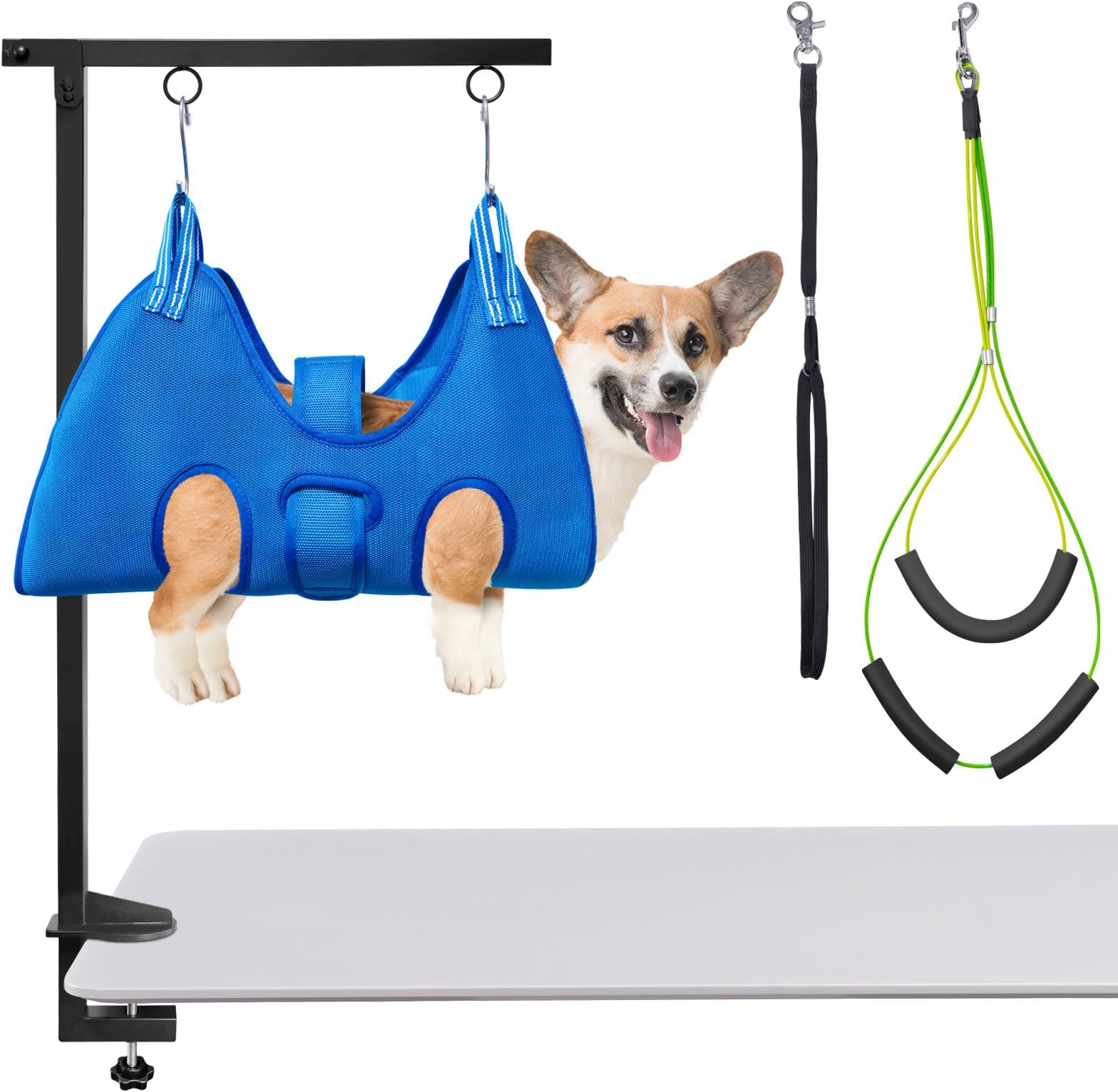 Dog Grooming Arm with Hammock: Adjustable Height 27"-38", Foldable Dog Grooming Table Arm w/No-Sit Holder and Loop Noose,Grooming Restraint for Small&Medium Pets at Home or Salons
