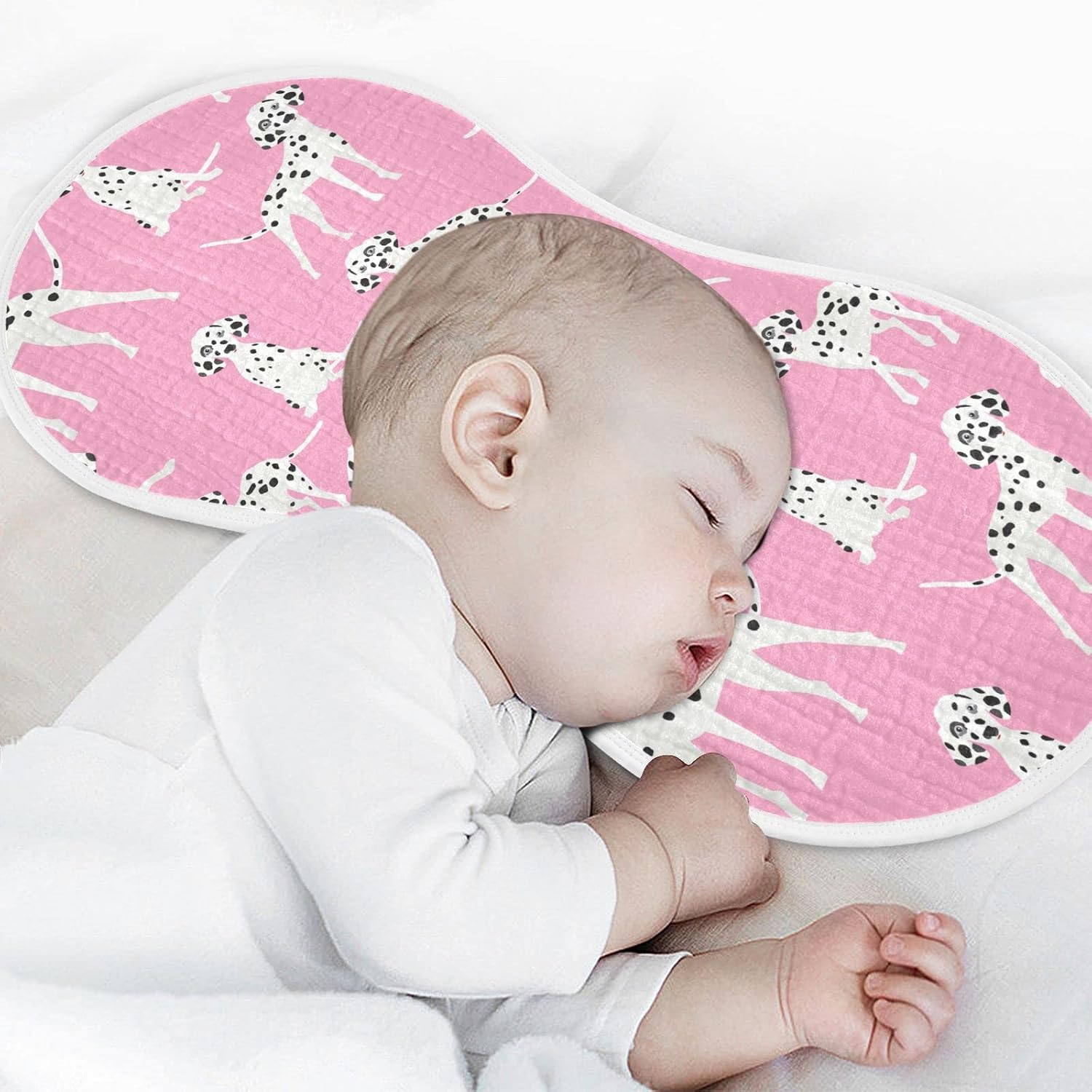 Dalmatian Dogs On Pink Muslin Burp Cloths for Baby 1 Pack 100% Cotton Baby Washcloths Bibs for Boy Girl