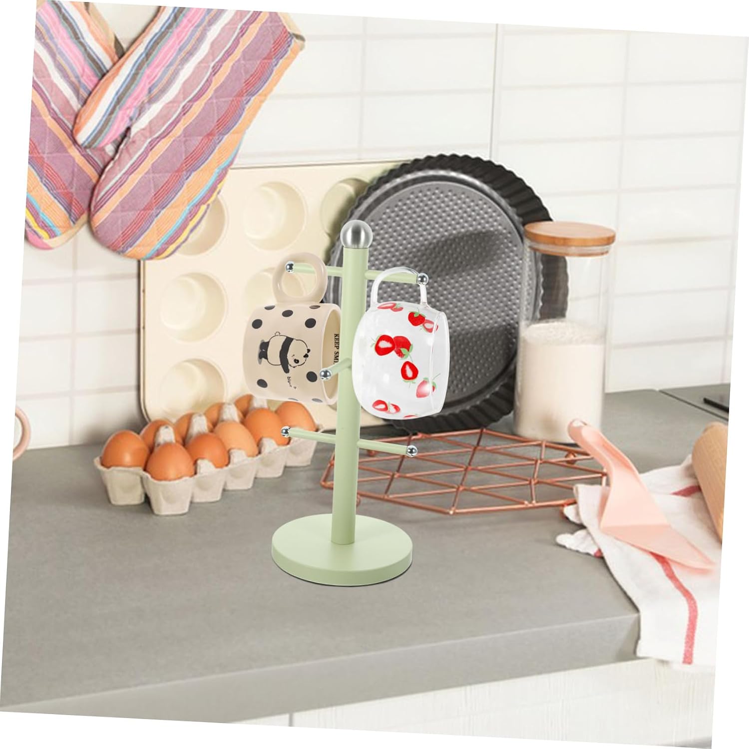 ULTECHNOVO 1pc Iron Cup Holder Stand Multi-Post Mug Rack for Counter Home Kitchen Organizer