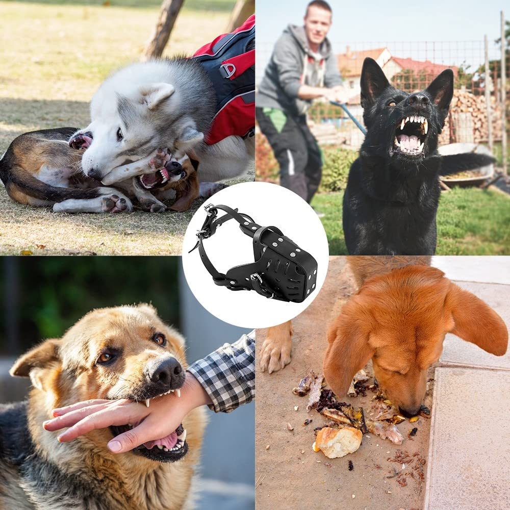 Maulkorb für Hunde, Verstellbar Leder Hund Maulkörbe, Atmungsaktiver Hundemaulkorb für mittelgroße und große Hunde zur Verhindert Beißen, Bellen und Kauen
