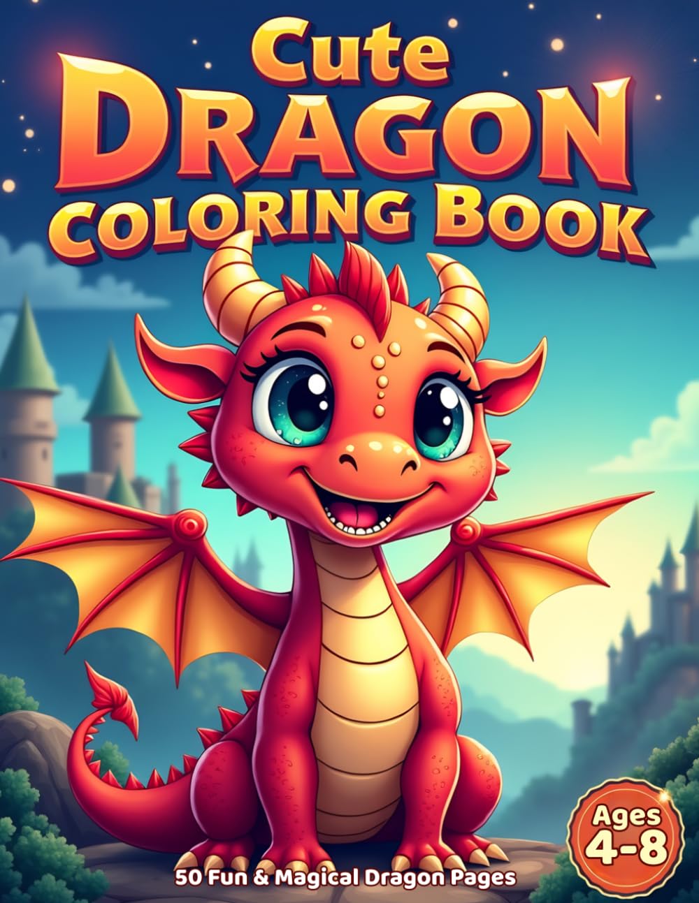 Cute Dragon Coloring Book for Kids Ages 4–8: 50 Fun & Magical Dragon Pages | Single-Sided Pages