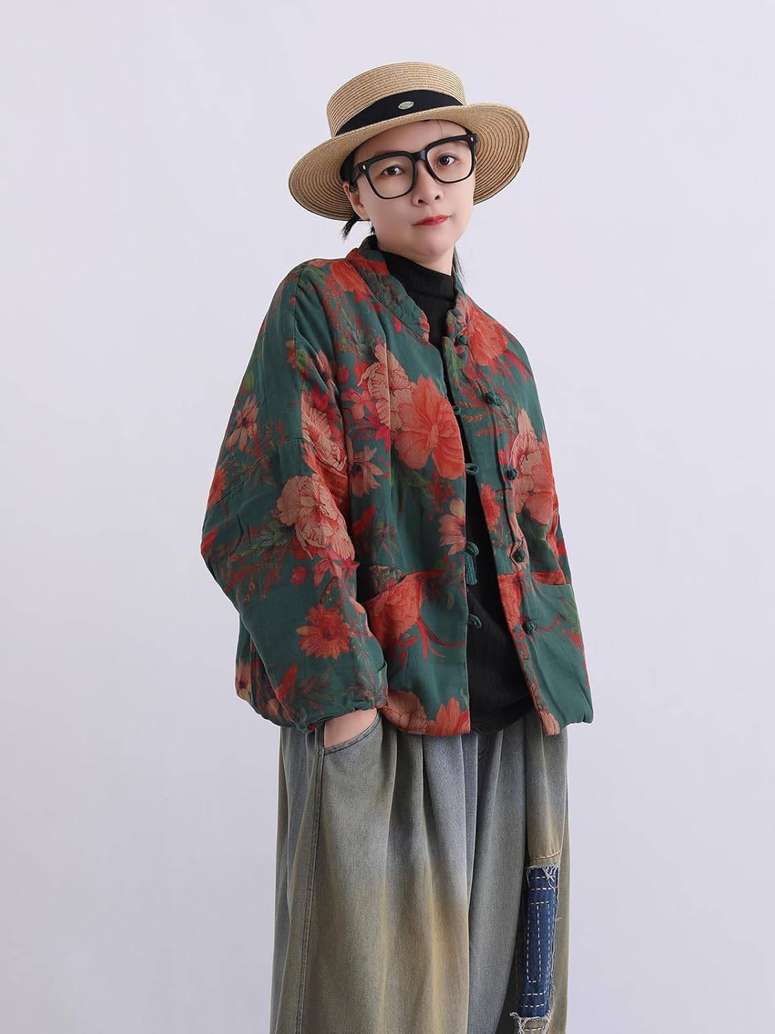 LZJN Women's Vintage Quilting Jacket Linen Cotton Chinese Frog Button Short Coat Loose Fall Winter Top - Image 4