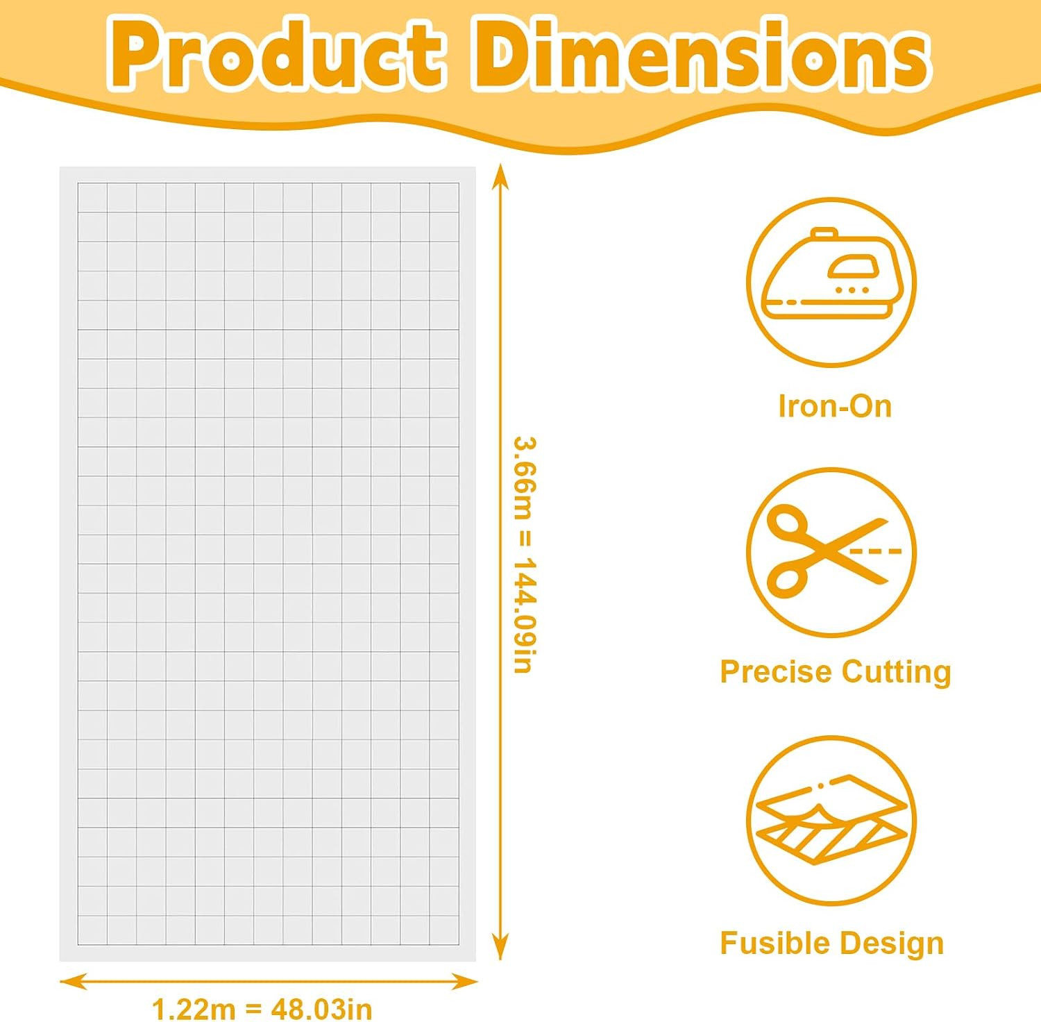 Fusible Interfacing 48" x 4 Yards, Lightweight Iron On Non Woven Interfacing Fabric with Grid Lines, Fusible Sewing Stabilizer for Quilting, Garment Sewing, Embroidery & DIY Crafts