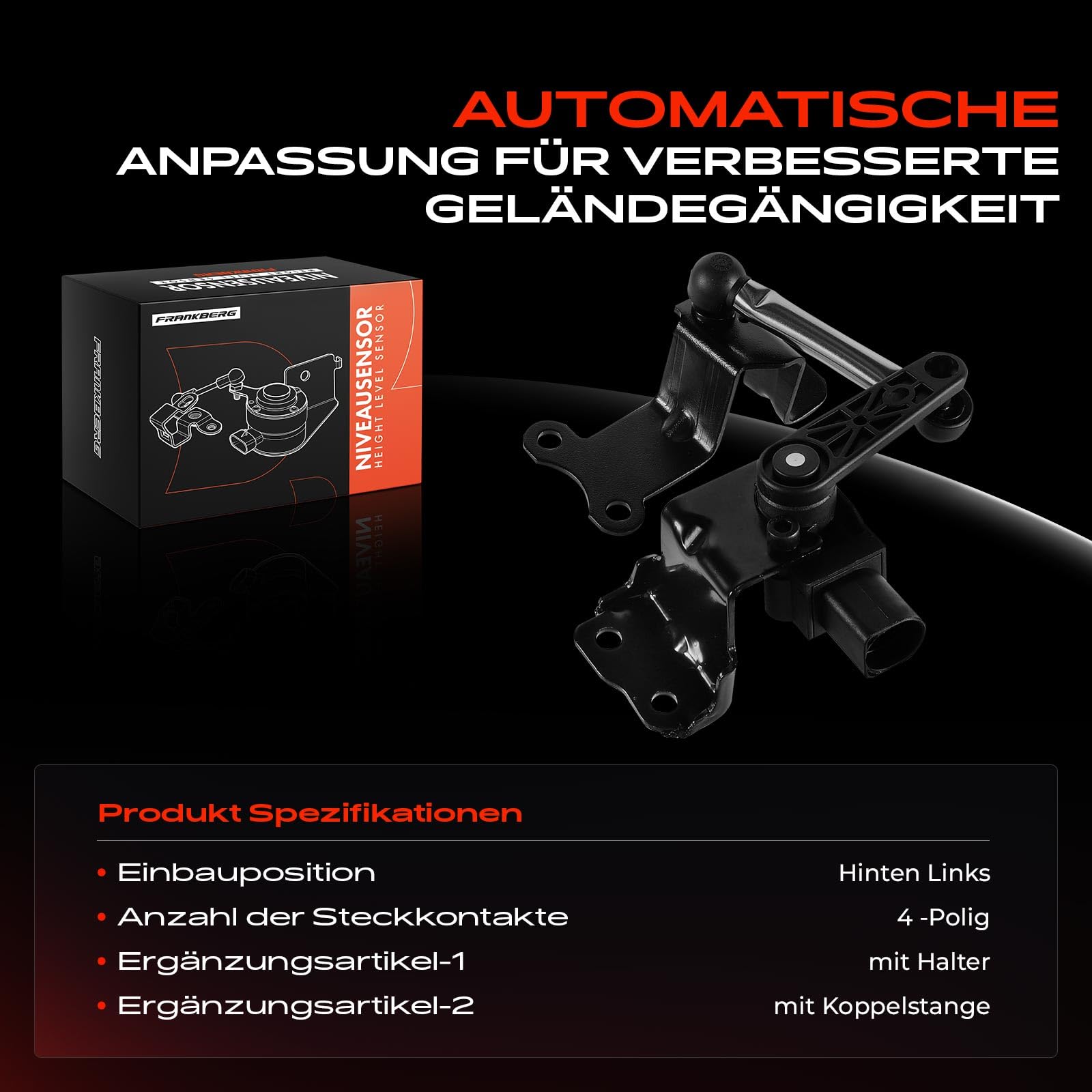 Frankberg 1x Niveausensor Hinten Links Kompatibel mit A3 Q3 TT Altea Octavia II CC Golf V P-a-s-s-a-t T-i-g-u-a-n 1.4L-3.6L 2003-2021