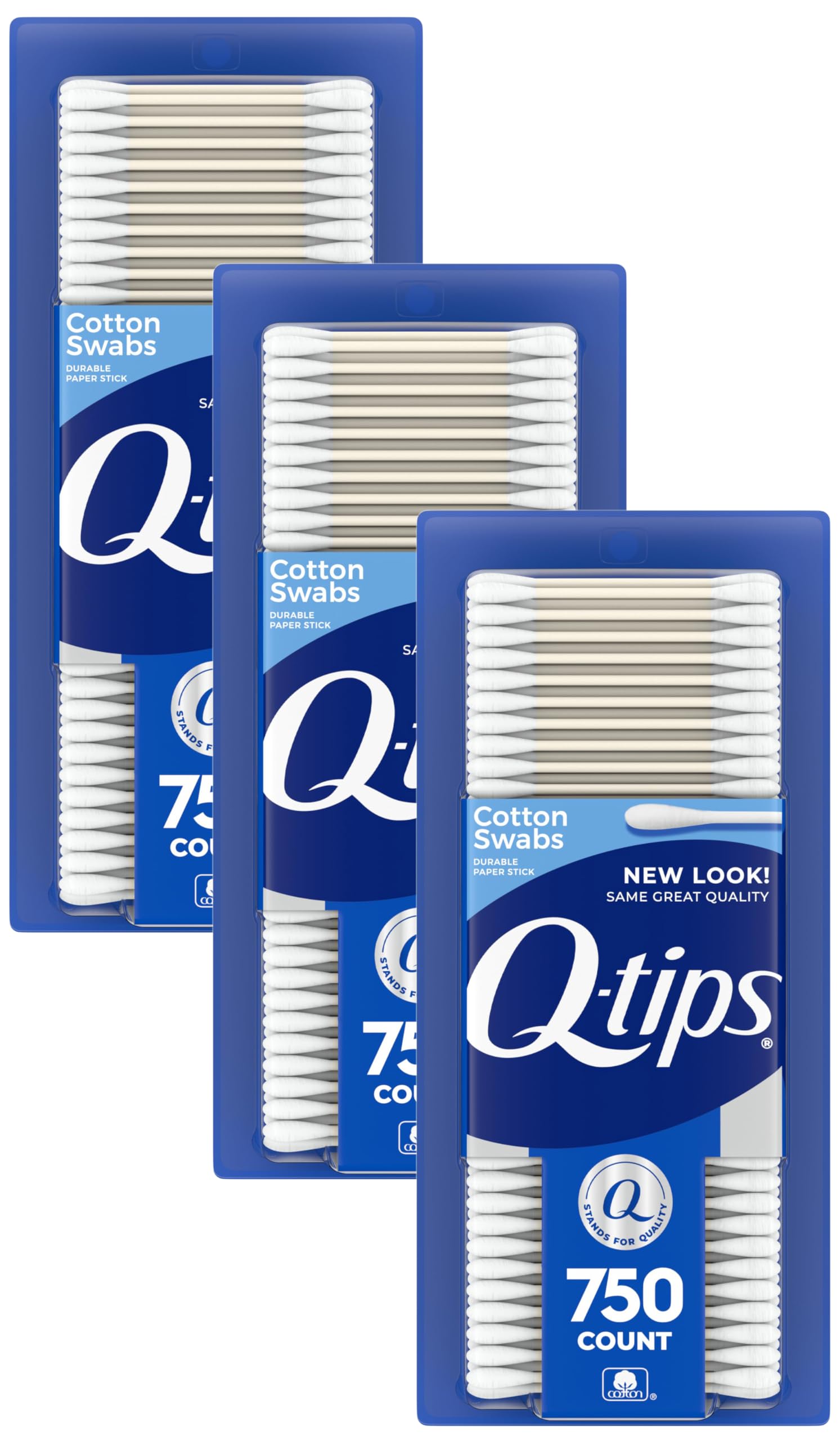 Q-tips Cotton Swabs for Hygiene and Beauty Care, 750 Count (Pack of 3) | Gentle 100% Cotton Tips - main product image