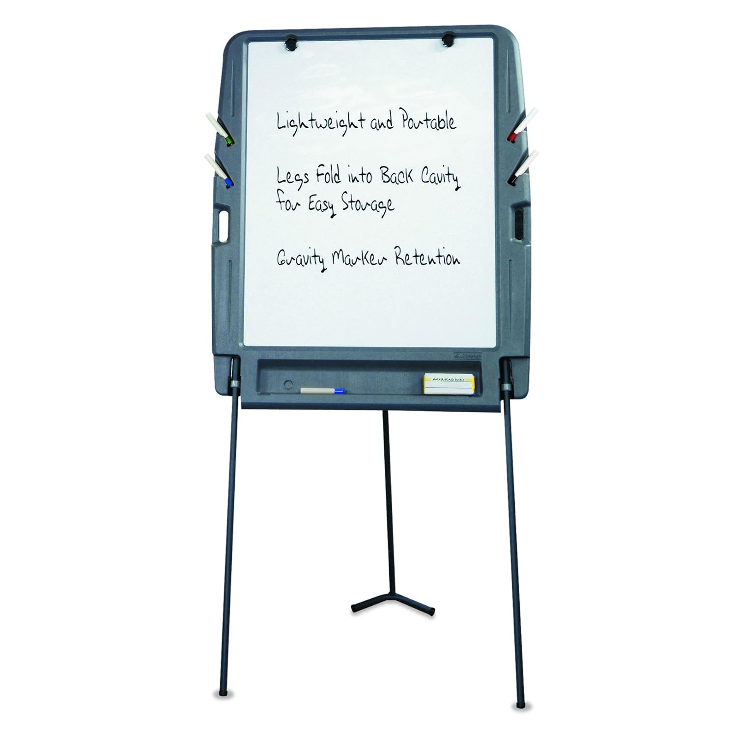 Iceberg Ingenuity Portable Flipchart Easel with Dry Erase Surface, Charcoal, Folding Steel Legs, 30” W x 35” L x 73” H