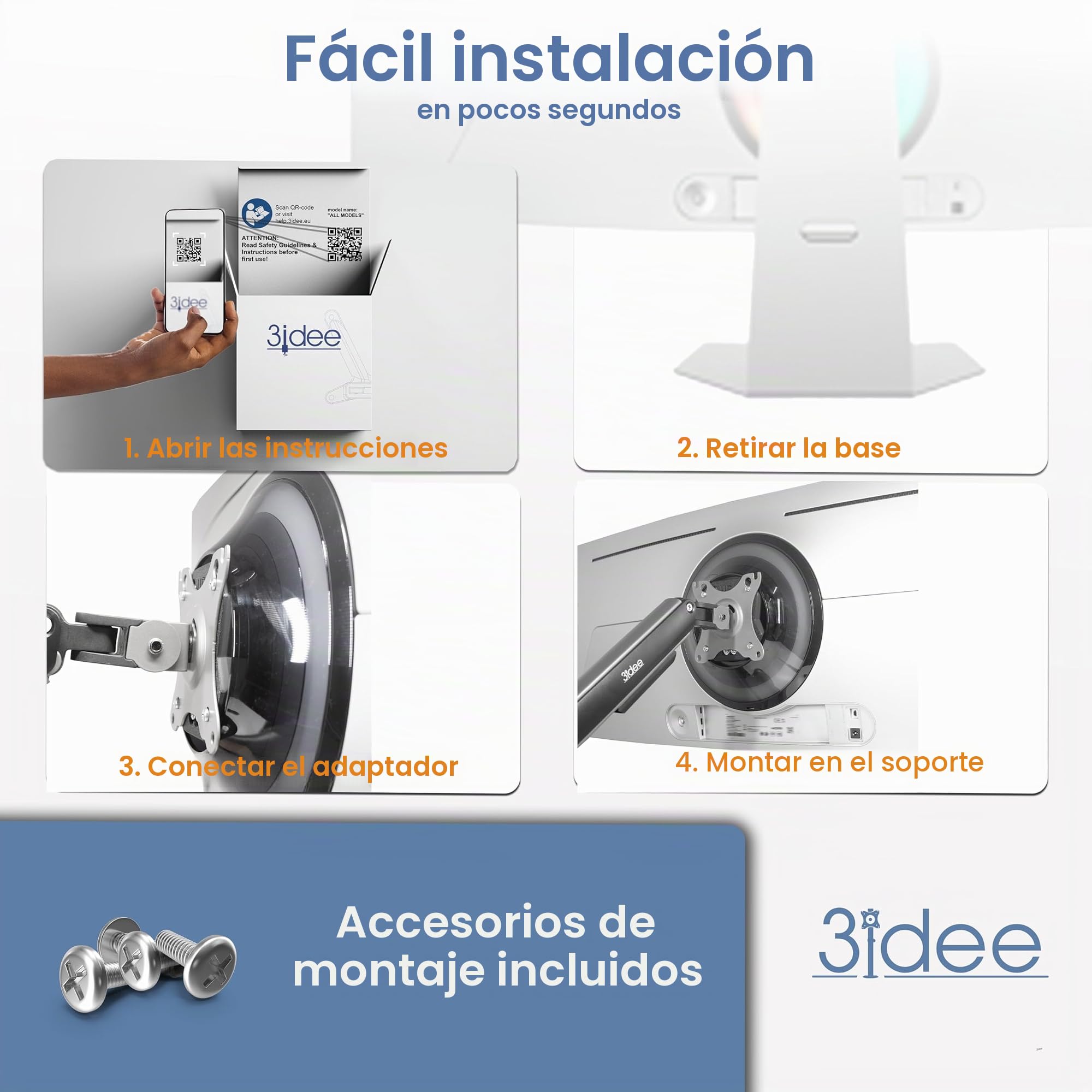 3IDEE Adaptador VESA Compatible con Monitor Samsung Odyssey OLED (G93SC, G95SC, S49Cg934) - 75 x 75 mm - Ajuste preciso y Estable - para Montaje en Soporte de Monitor