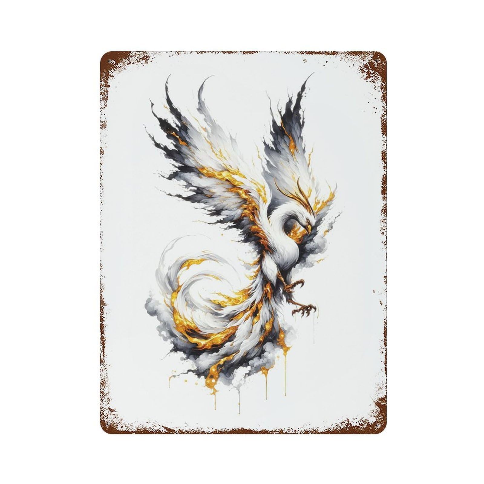 Vintage Rust Metal Sign Oil Phoenix 15.7"x11.8", Shabby Chic Decor for Cafe, Home Bar And Lounge Decor