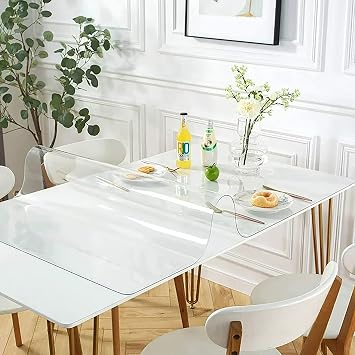 Plastic Table Cover Roll 17.72x39.37 Inch, Washable Wrinkle Stain Resistant Computer Chair Mat, Easy Care Reusable, PVC Tablecloths for Home Dining Room, Clear 1.5mm
