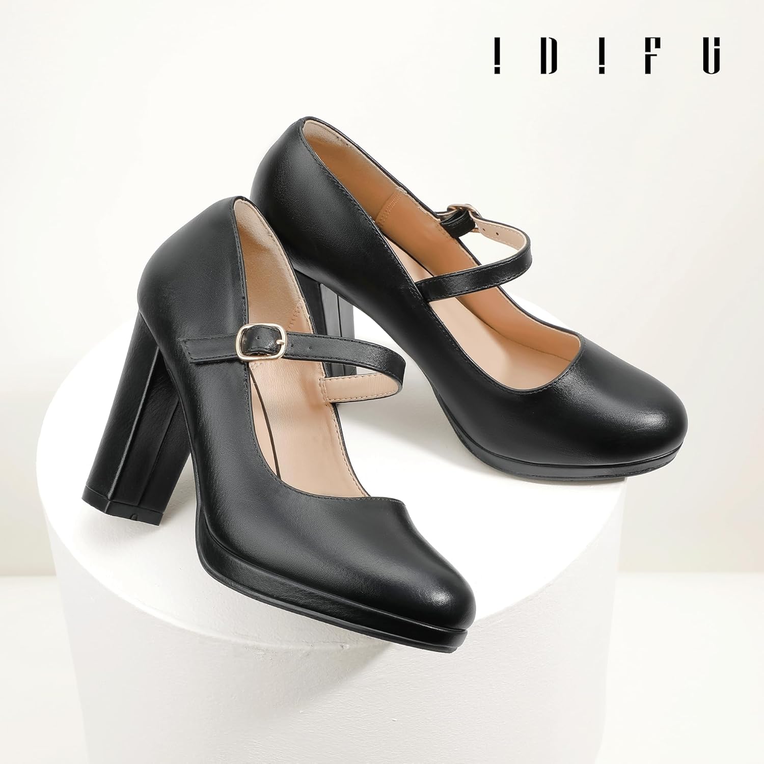 IDIFU IN4 Mary Jane Shoes Closed Toe Heels Platform High Chunky Block Heels Women's Pumps Comfortable Dress Shoes for Women Wedding Bridal Work Fashion Round Toe Pumps Shoes - Image 6