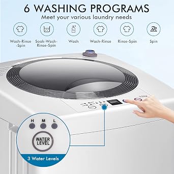 COSTWAY Portable Washing Machine, 8Lbs Capacity Full-automatic Washer with 6 Wash Programs, LED Display, 3 Water Levels, Compact Laundry Washer and Dryer Combo for Home, Apartment, Dorm, RVs