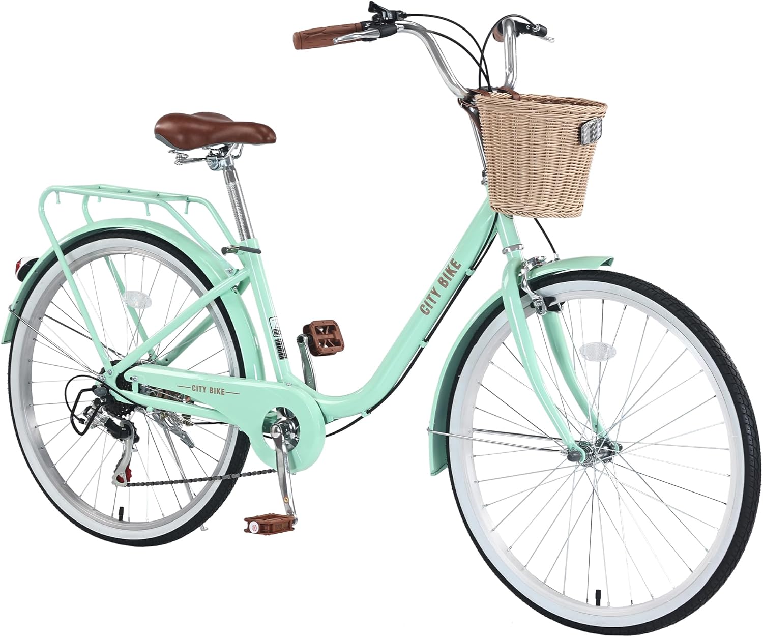 26 Inch Womens City Bike, 7 Speed with Steel Frame, Basket & Multiple Colors - 85% Pre-Assembled