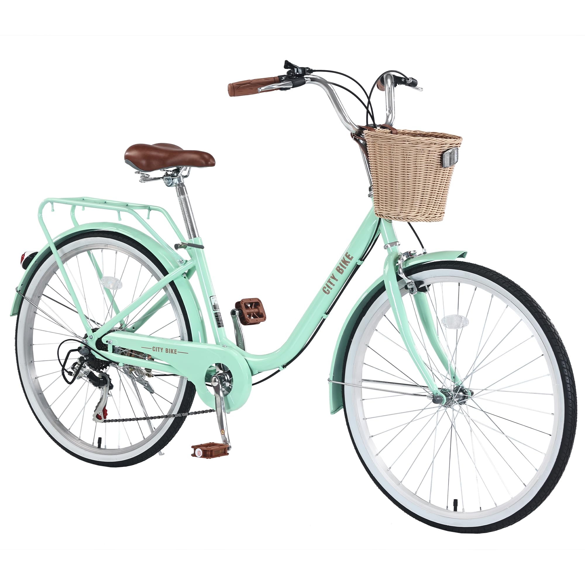 7 Speed Beach Cruiser Bike for Girl & Women, 22 & 26 inch Commute Bike for Adults Womens Bicycle with Basket Adjustable Seat, Multiple Color Best Gifts for Christmas. (26