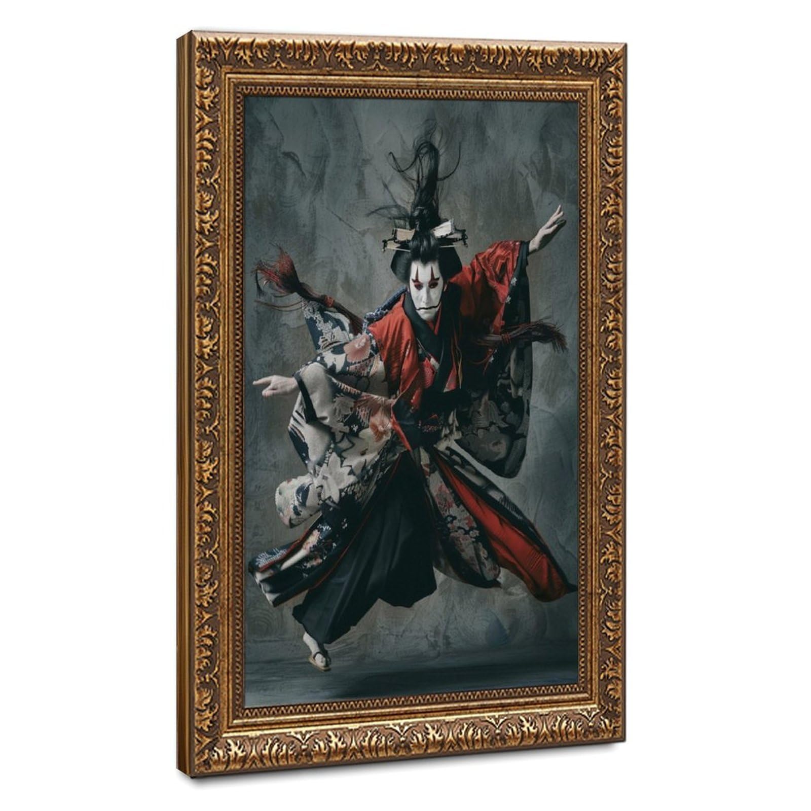 Lxwnze Brown Dynamic Kabuki Dancer, Graceful Poses Art Canvas Poster Bedroom Decor Landscape Office Room Decor Gift 16" L X 24" W