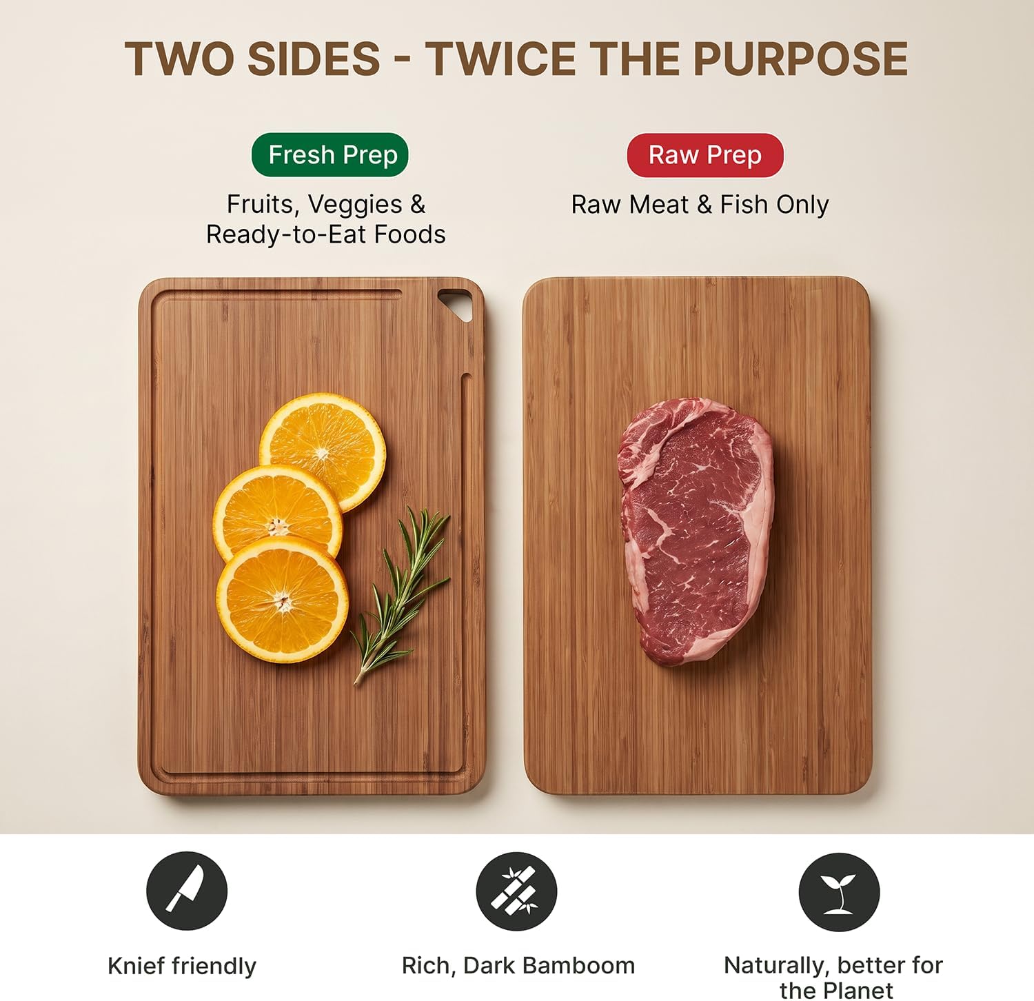 Dishwasher Safe Bamboo Cutting Board, Cell-Level Stabilized Wood for Anti-Crack & Resist Water Absorption, Deep Juice Groove, Built-in Handles, Dual-Sided, Ideal Kitchen Gift, Size 15 x 10 in