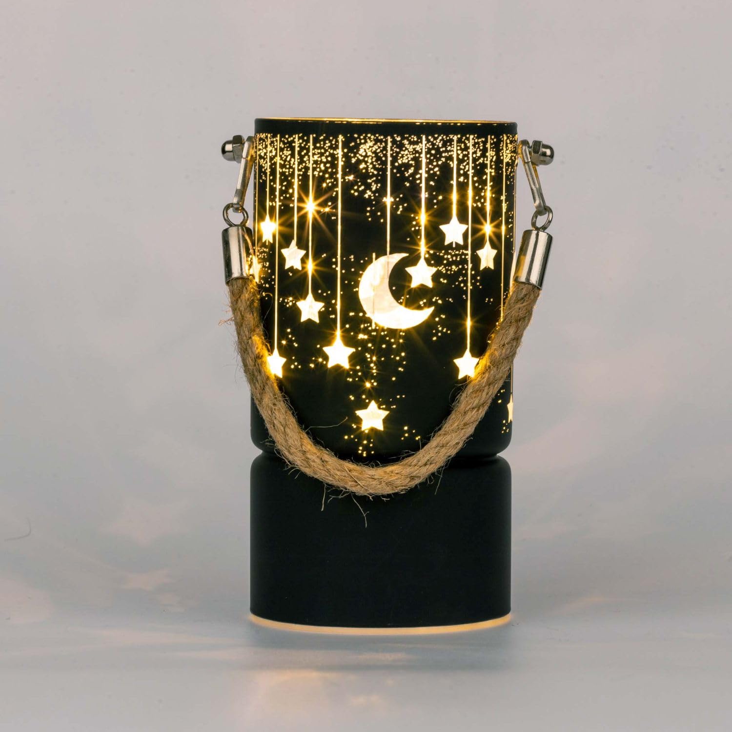 SHATCHI 17cm Christmas Decorated Lantern Vase Table Lamp Etched Glass Tube Xmas Black Cylinder LED Fairy Lights Battery Operated Table Decoration