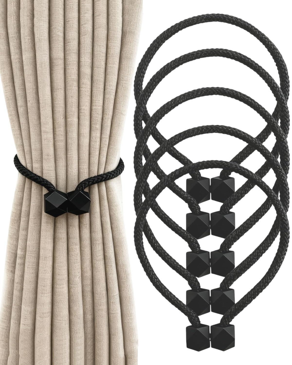 5 Pezzi Fermatenda Magnetiche,Fascette Magnetici per Tende,Calamite,Fermagli Lacci per Tendine（Nero）
