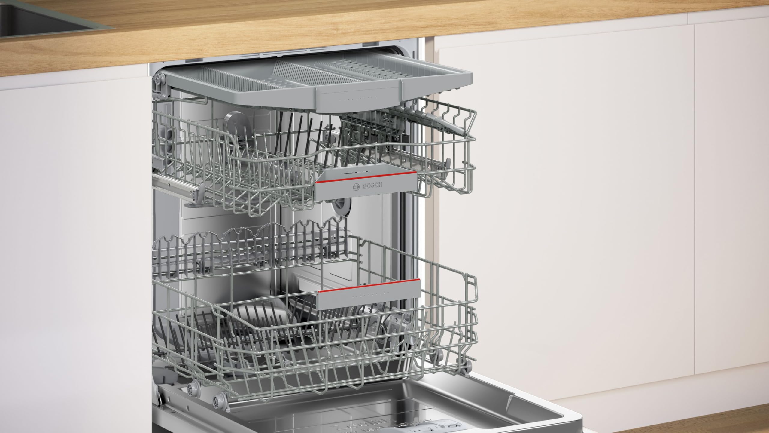 Bosch SMV6YCX02E Serie 6, Lavastoviglie Smart da incasso a scomparsa totale, Cestelli adattabili, Asciugatura con Zeolite, Indicatore lavaggio a pavimento, Acciaio a ridotte emissioni, 60 cm.