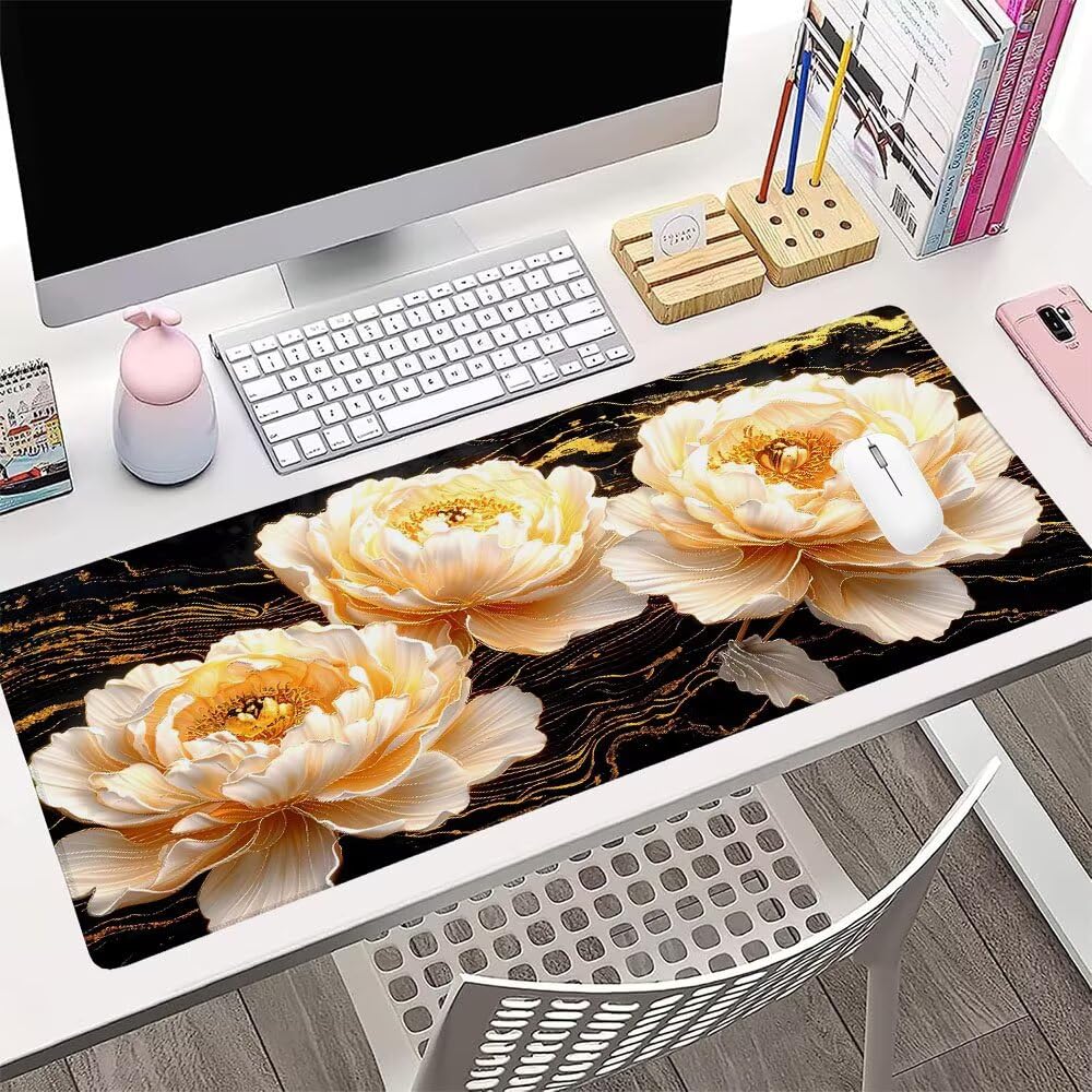 Alfombrilla de Mouse para Juegos, Giallo, XXL, Antideslizante, Impermeable, Diseño de Fiore, Extendido, Grande, 1200x600x3mm, para PC, Laptop, Ufficio, Famiglia d-583