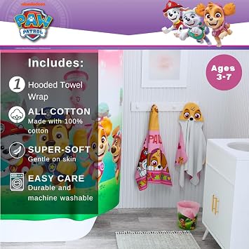 Paw Patrol Girl Skye, Marshall, Chase Kids Super Soft Bath/Pool/Beach Soft Cotton Terry Hooded Towel Wrap, 24 in x 50 in, (Officially Licensed Product) by Franco