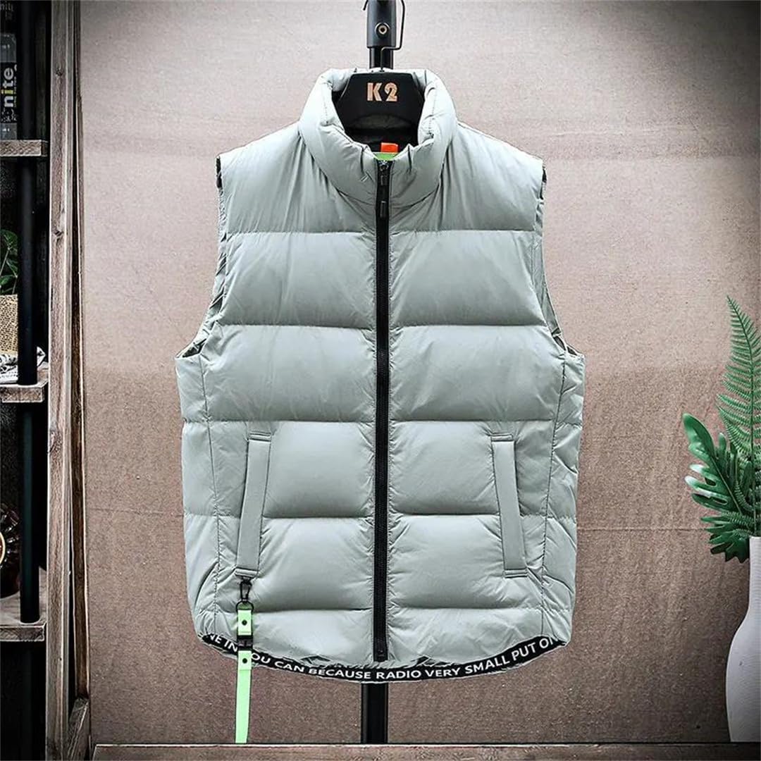 Men Classic Stand Collar Feather White Duck Down Filled Fitness Running Sport Warm Vest