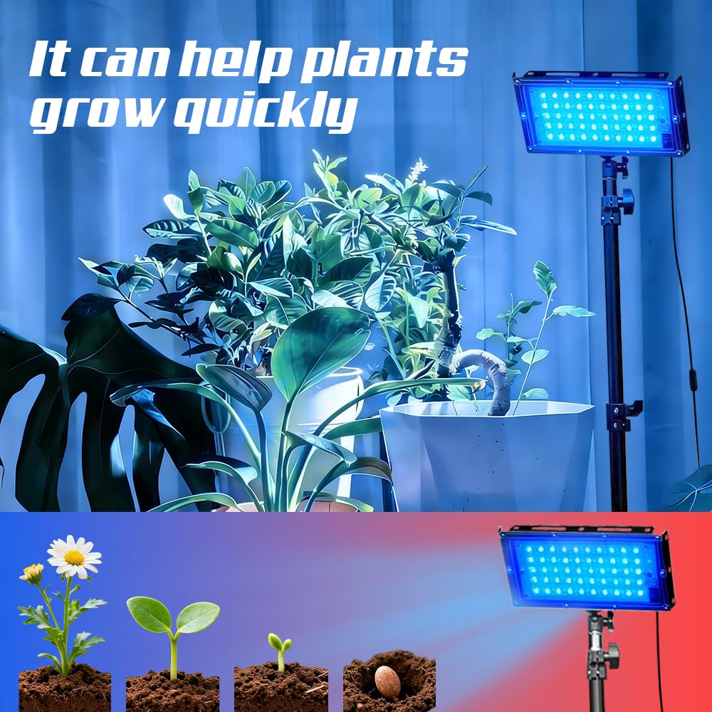 Luz de cultivo para plantas de interior, luz LED de cultivo de plantas con soporte de trípode ajustable de 32.7 a 61.5 pulgadas, espectro rojo y azul, alimentado por USB con temporizador de 3/9/12