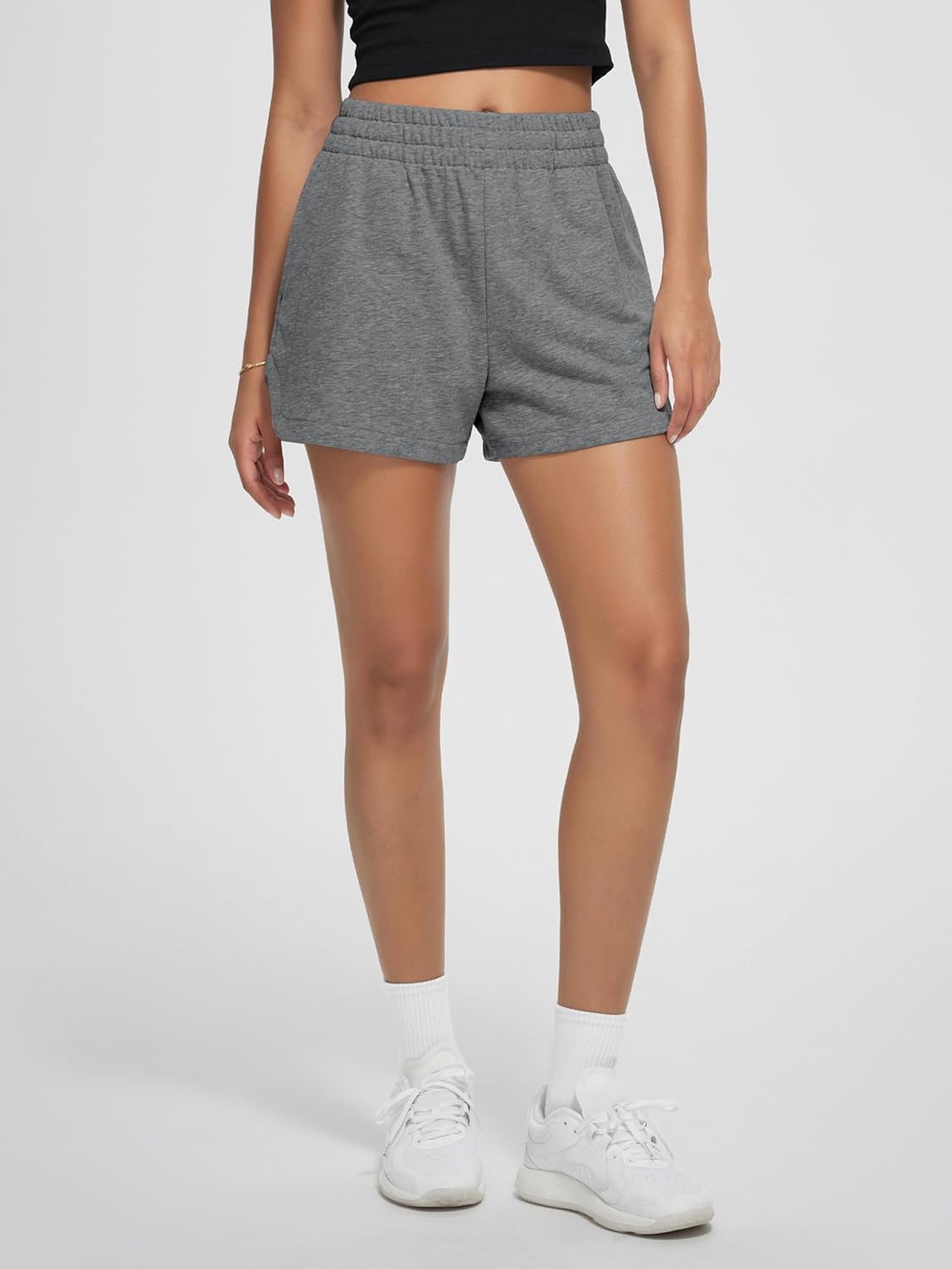 ODODOS Women's Sweat Shorts Cotton French Terry Curved Hem Workout Casual Relaxed Lounge Shorts with Pockets
