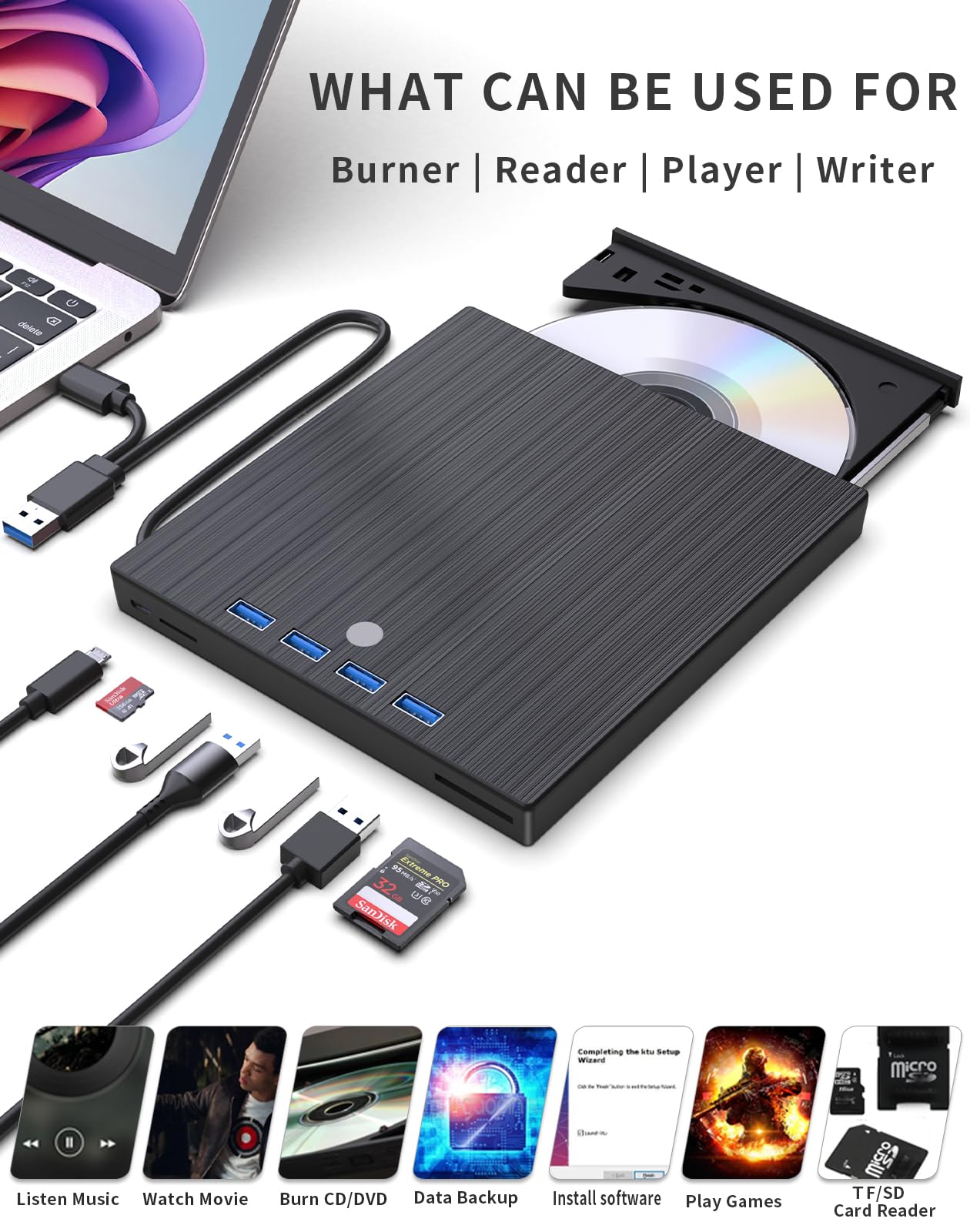 Amazon.com: JKNJX External CD DVD Drive,9 in 1 USB 3.0 and Type-C