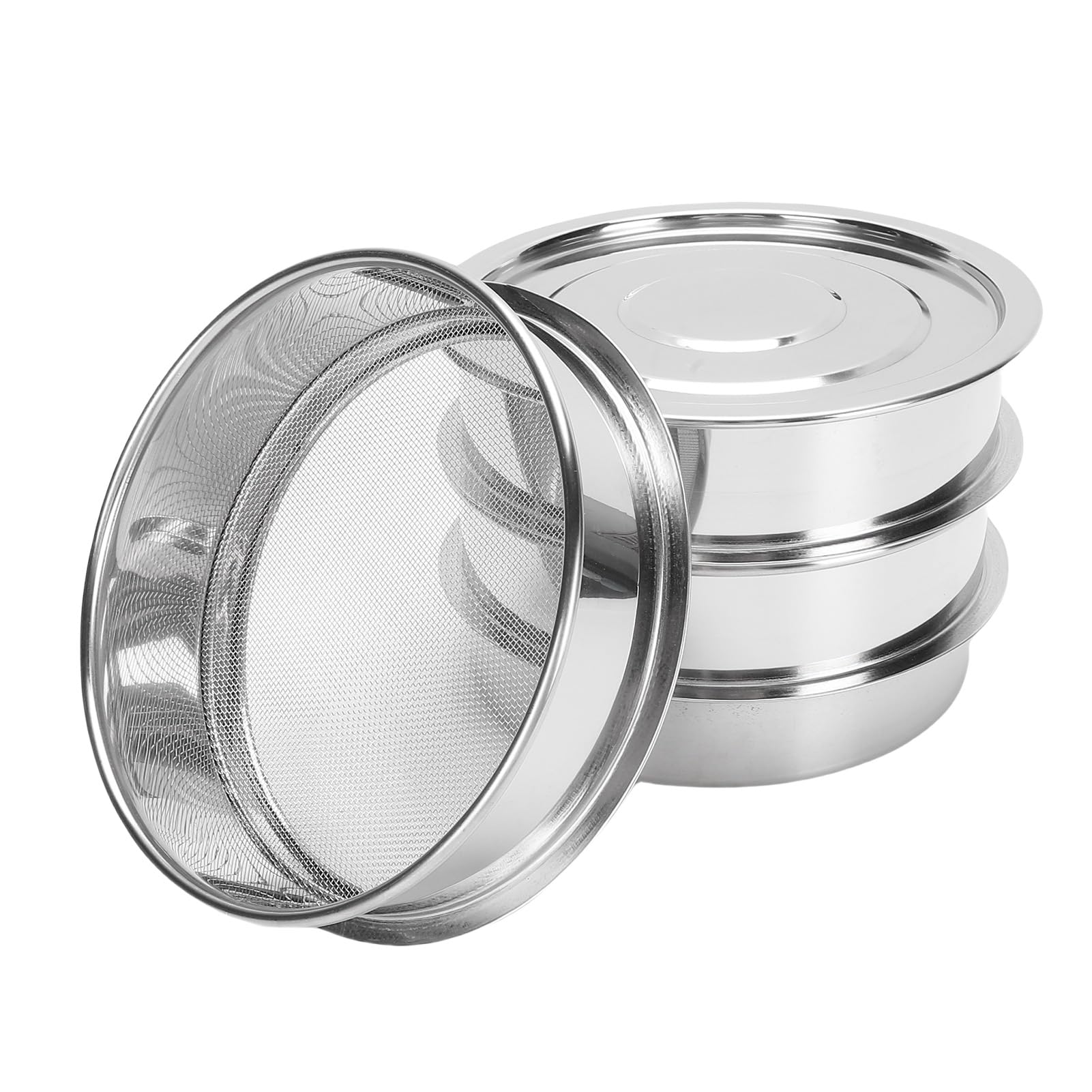 Edelstahl-Sprossenschalen-Set, 6,7 Zoll, Stapelbar, Sprossenzüchter, Netzkeimschale, Keimschale mit Drainagelöchern für Bohnen, Erbsen, Brokkoli, Weizen, Gras, Mikrogrün (4 Etagen)