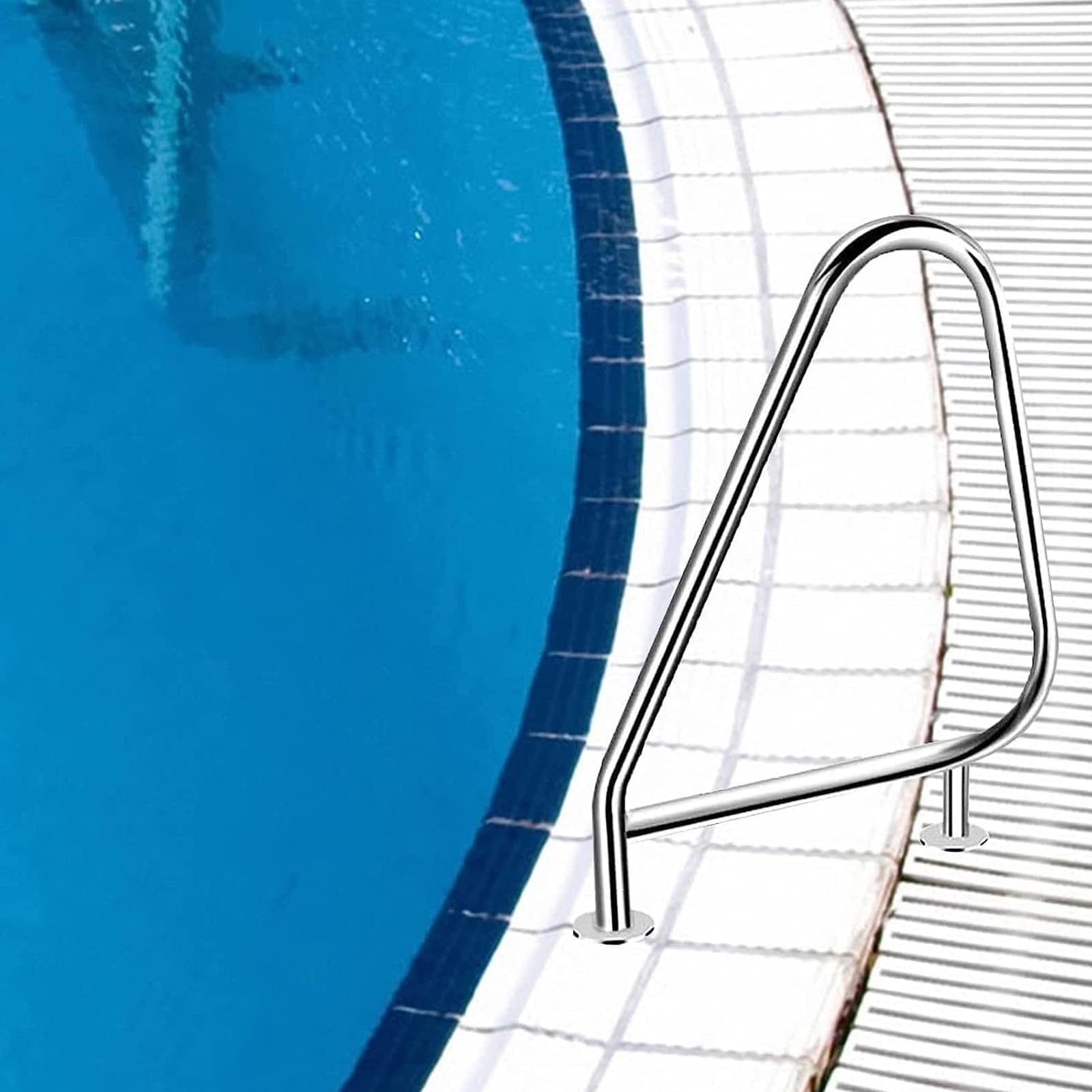 Pool Handrail, 304 Stainless Steel Swimming Pool Stair Rail Humanized Silver Rustproof Pool Handrail for In-ground Pools