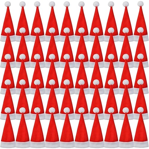 Marrywindix 50 Pieces Christmas Santa Hats Silverware Holders, Christmas Cutlery Holders for Xmas Party Dinner Utensil and Flatware Organizers Decorations Supplies