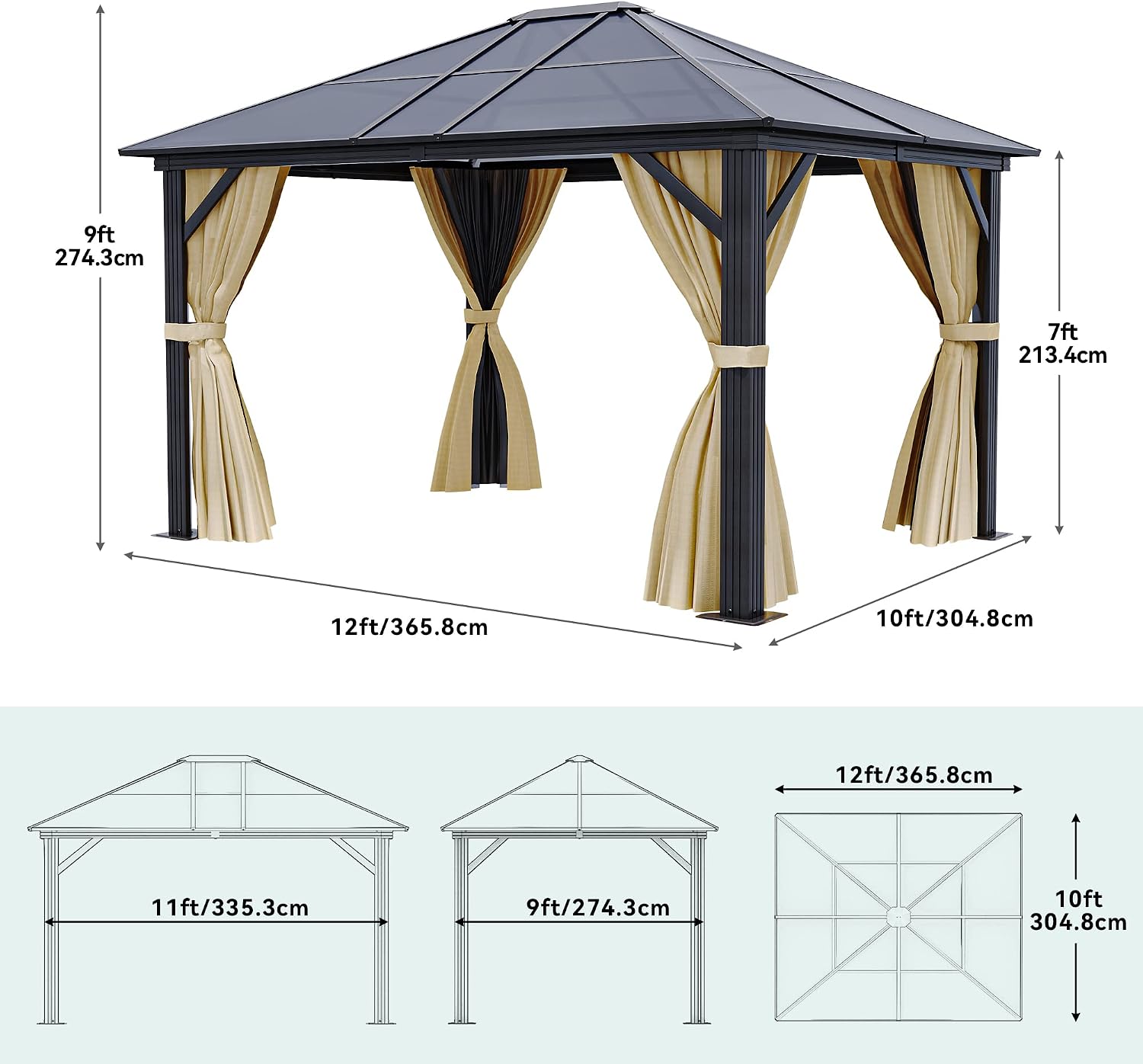 Diagram showing the dimensions of the 10x12ft gazebo