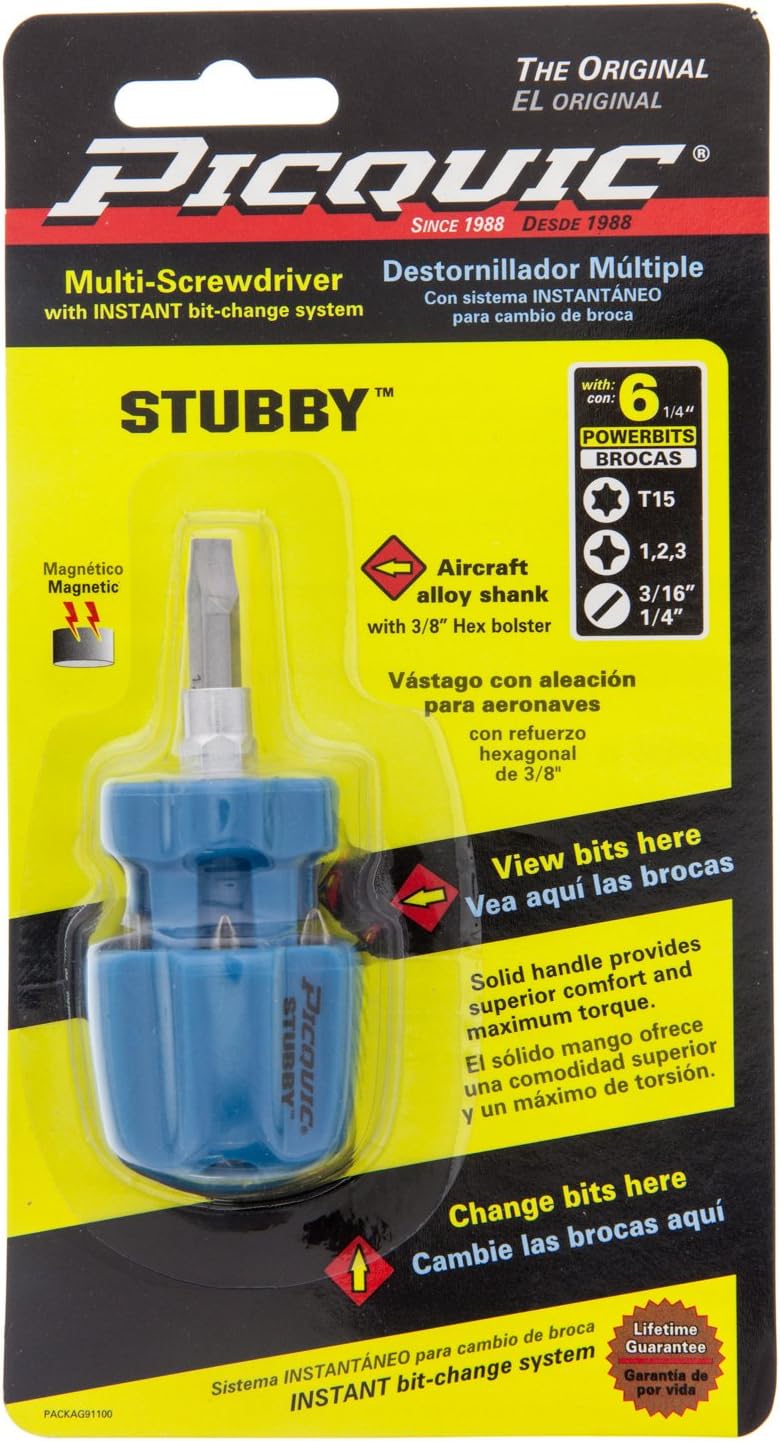 Picquic Stubby Multi-bit Screwdriver Colors Vary