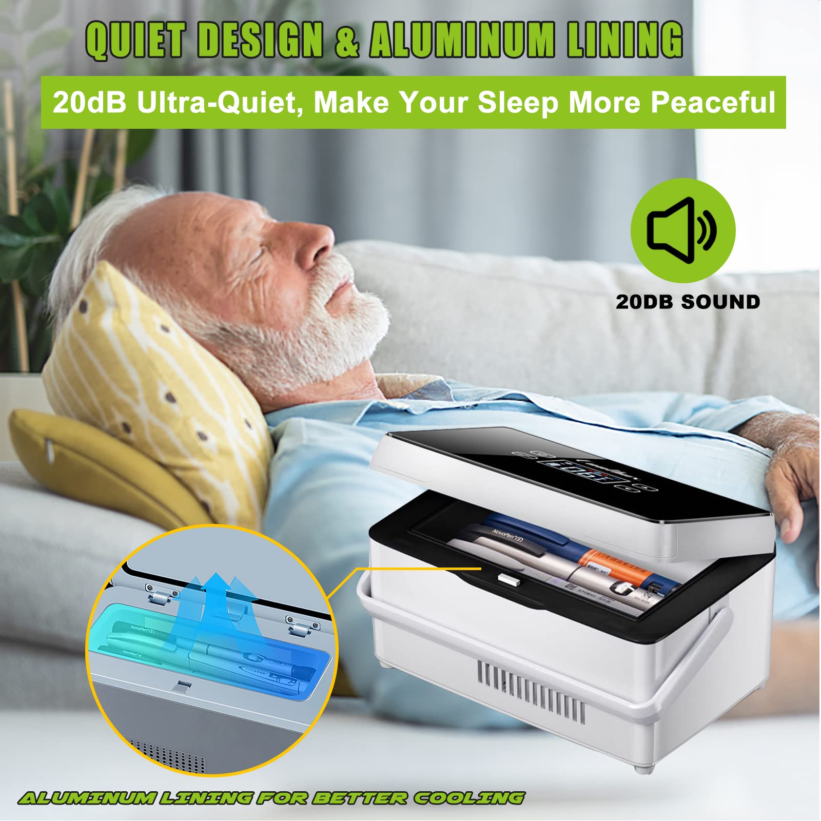 Genérico Estuche refrigerador portátil para insulina con Alarma, Mini refrigerador para medicamentos con Temperatura Constante de 2 a 8 ℃ para Viajes en Coche, Funciona con Pilas (2 Pilas).