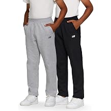New Balance Boys Sweatpants 2-Pack, Open Bottom Active Joggers, Size 4-20 | Soft Cotton Blend Fleece, Elastic Waistband, Side Pockets, Straight Leg Fit, 2-Pack Value, Pull On Pants, Comfy Sweats