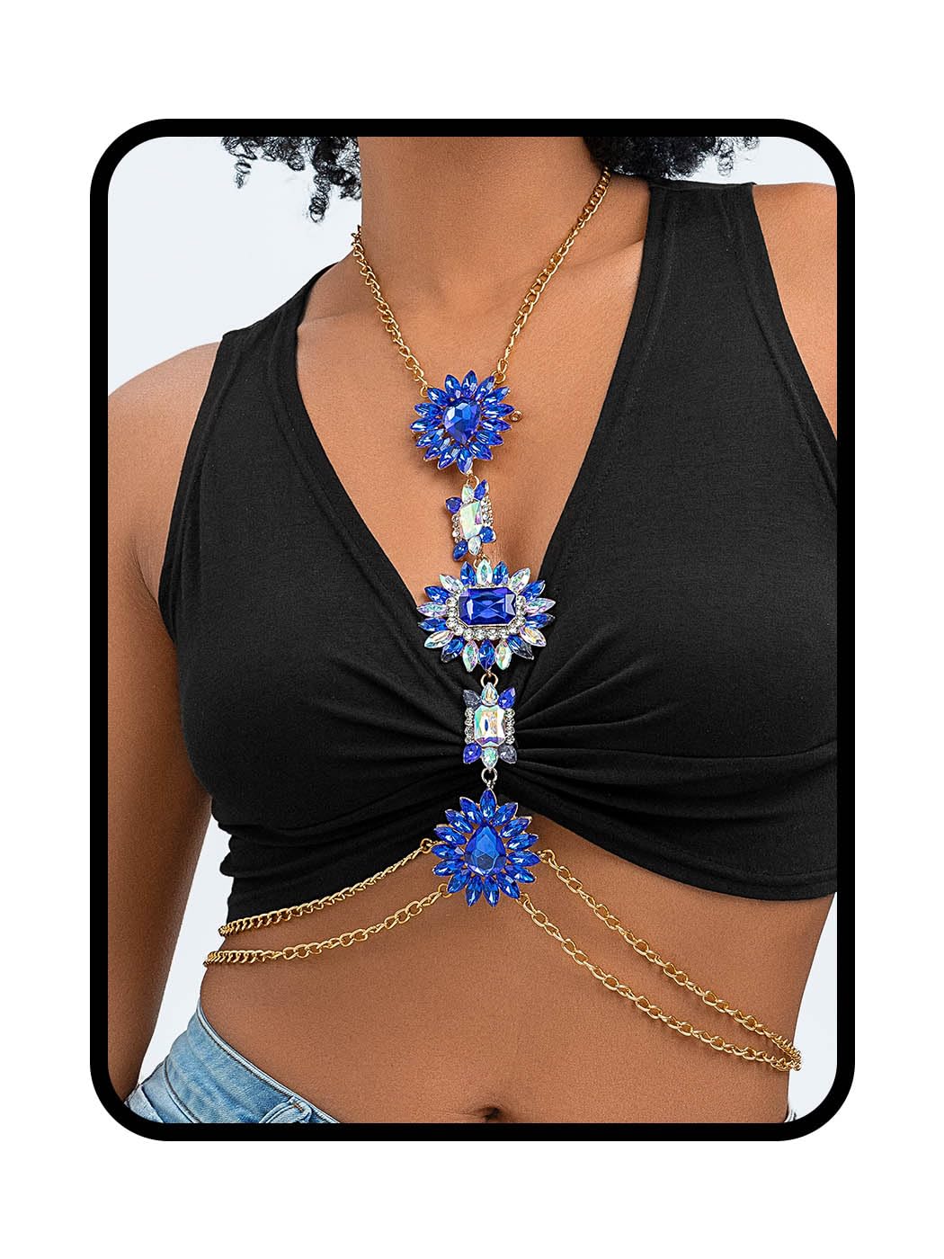 ELABEST Boho Rhinestone Statement Chest Chain Crystal Necklace Body Chain Summer Beach Body Jewelry Accessories for Women and Girls