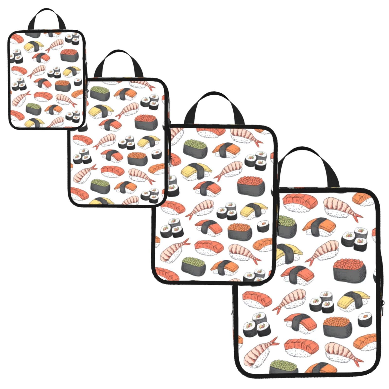 Sushi Print 4 Set Compression Packing Cubes for Suitcases,Expandable Storage Bag Organizers