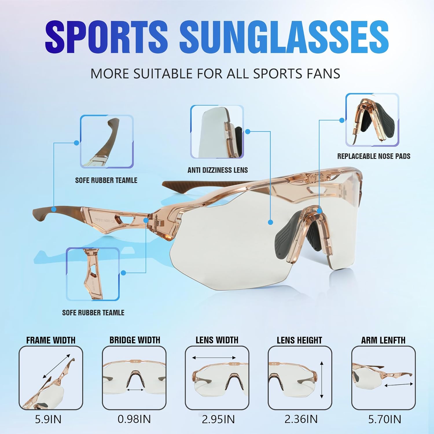 Photochromic Sports Sunglasses For Men Women|Safety Glasses For Cycling Driving|UV400 Protection Sunglasses - Image 5