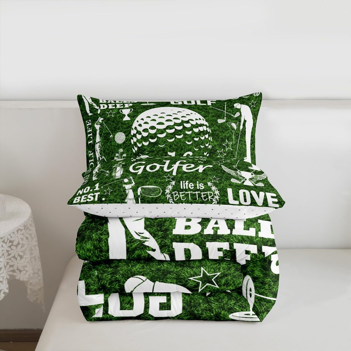 Homewish Golf Theme Comforter Set,Green Grass Bedding Set for Kids Girls Women,Adults Sports Gaming Comforter,Golf Lover Quilted Duvet Set Bedroom Collection Twin Size 2Pcs