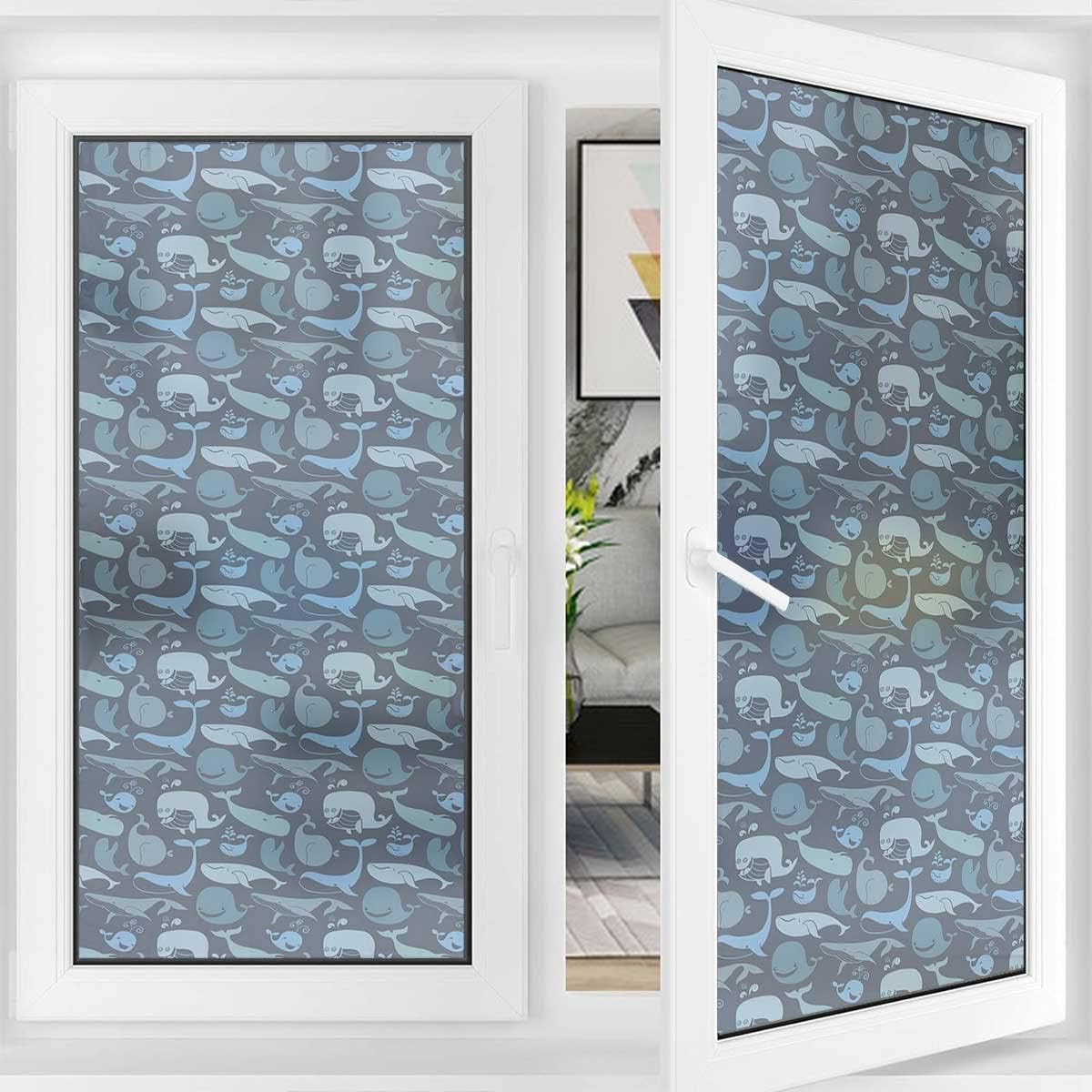 Window Privacy Film Happy Underwater Doodle Non Adhesive for Privacy Office Glass Film